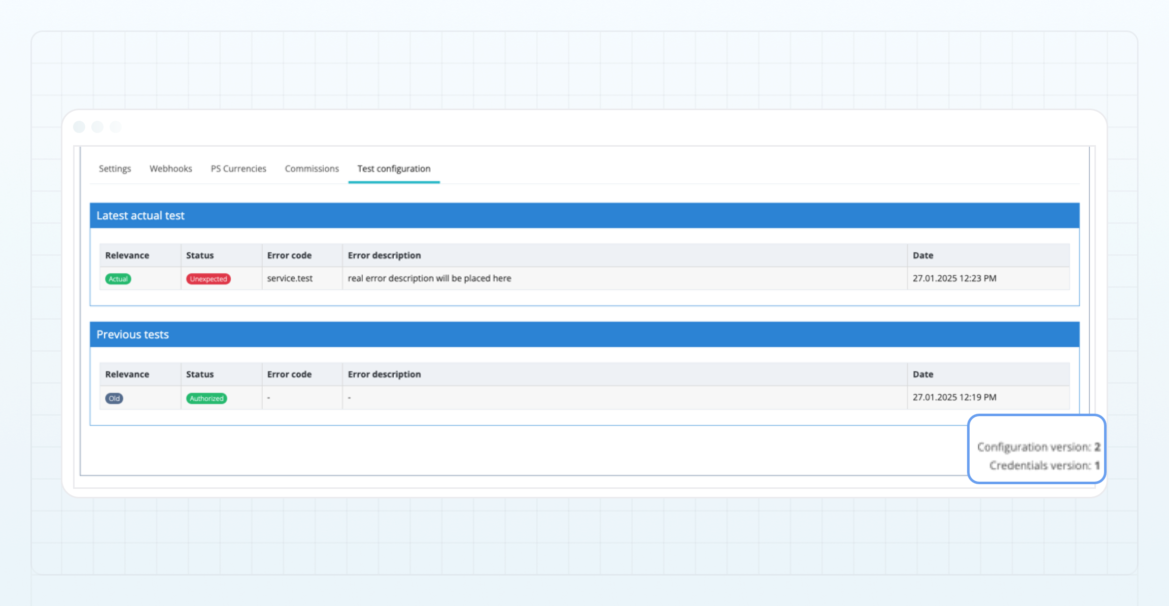 Updated method configuration testing