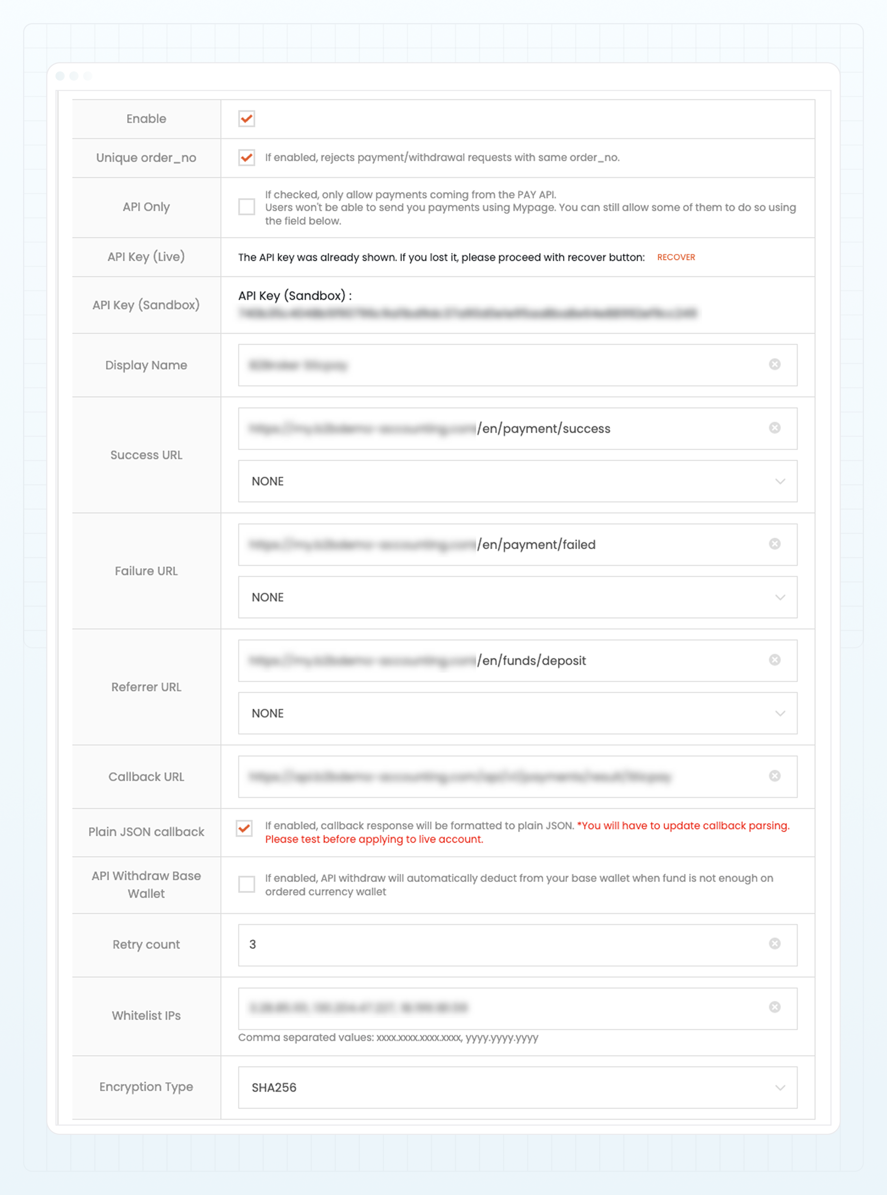 Sticpay API settings