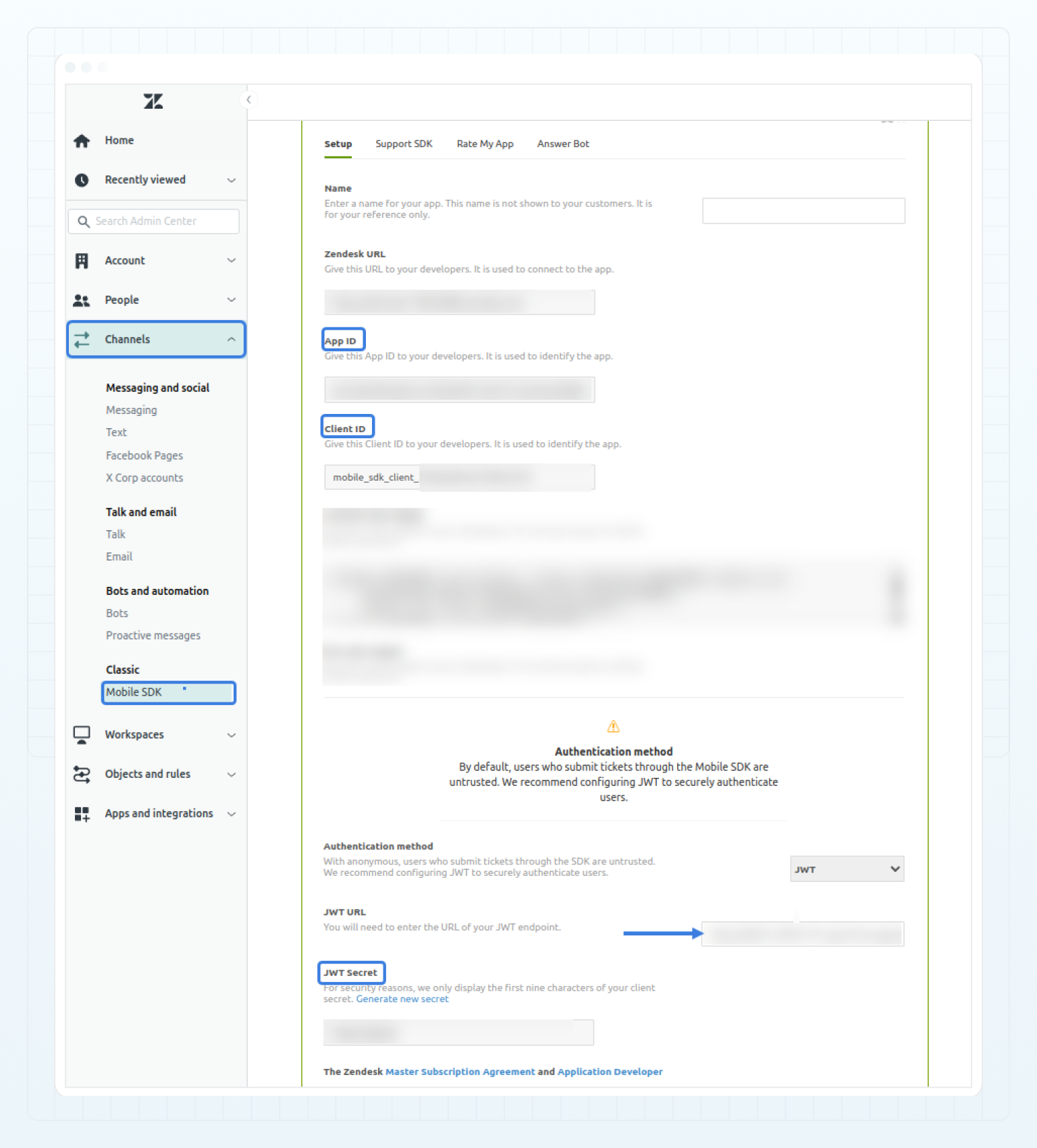 Mobile SDK settings in Zendesk
