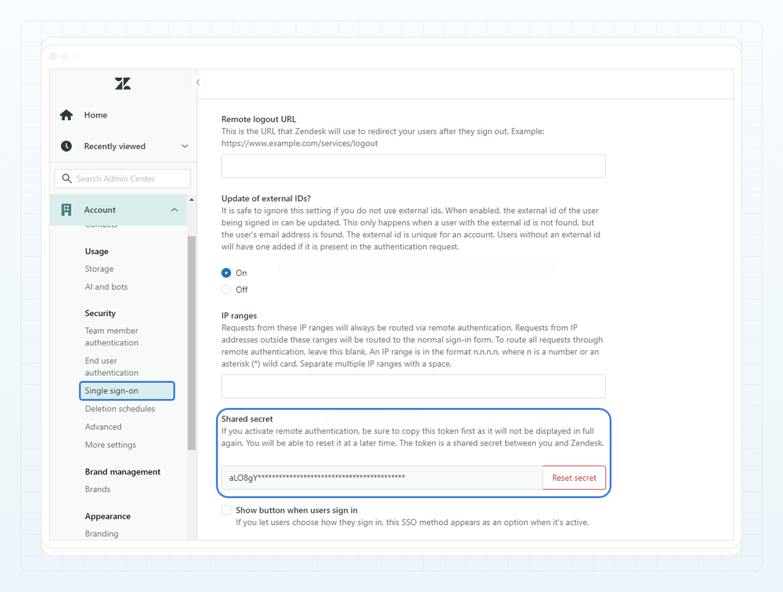 Shared secret in Zendesk